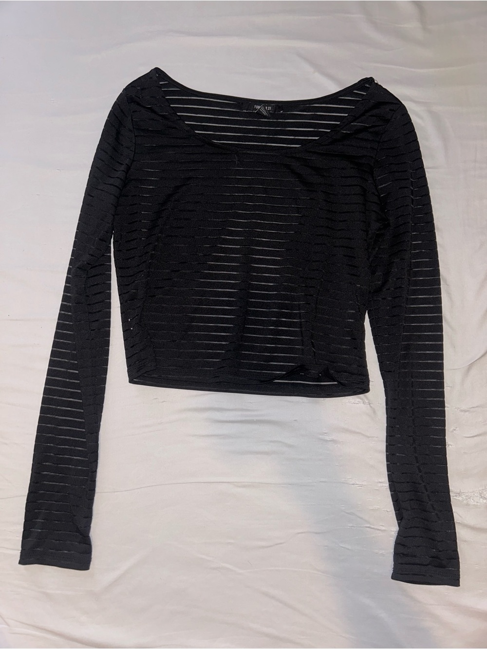 2010s semi sheer stripe long sleeve crop top